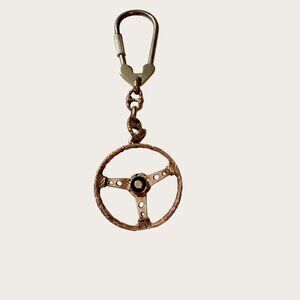 Vintage Steering Wheel Keychain Bag Clip Metal Design